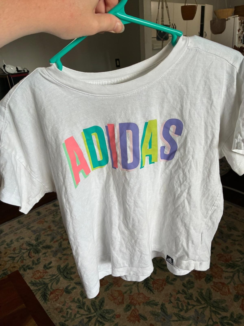 adidas White Tee with Rainbow ADIDAS Logo